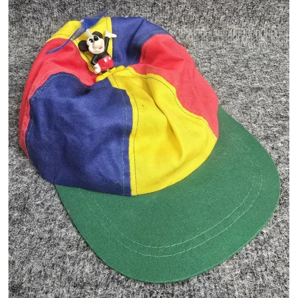 Vintage Walt Disney World Mickey Mouse Color Block Propeller Spinner Hat Kids